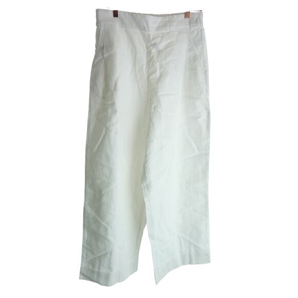 NWT Madewell Pull On Straight Crop Linen Blend White Pants 8 - Picture 1 of 6
